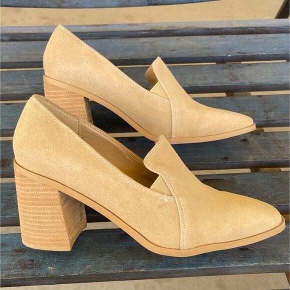 Joie Wevenly Heeled Loafer Pump Tan Suede Block Heel Slip On Womens 9.5 - Picture 6 of 10